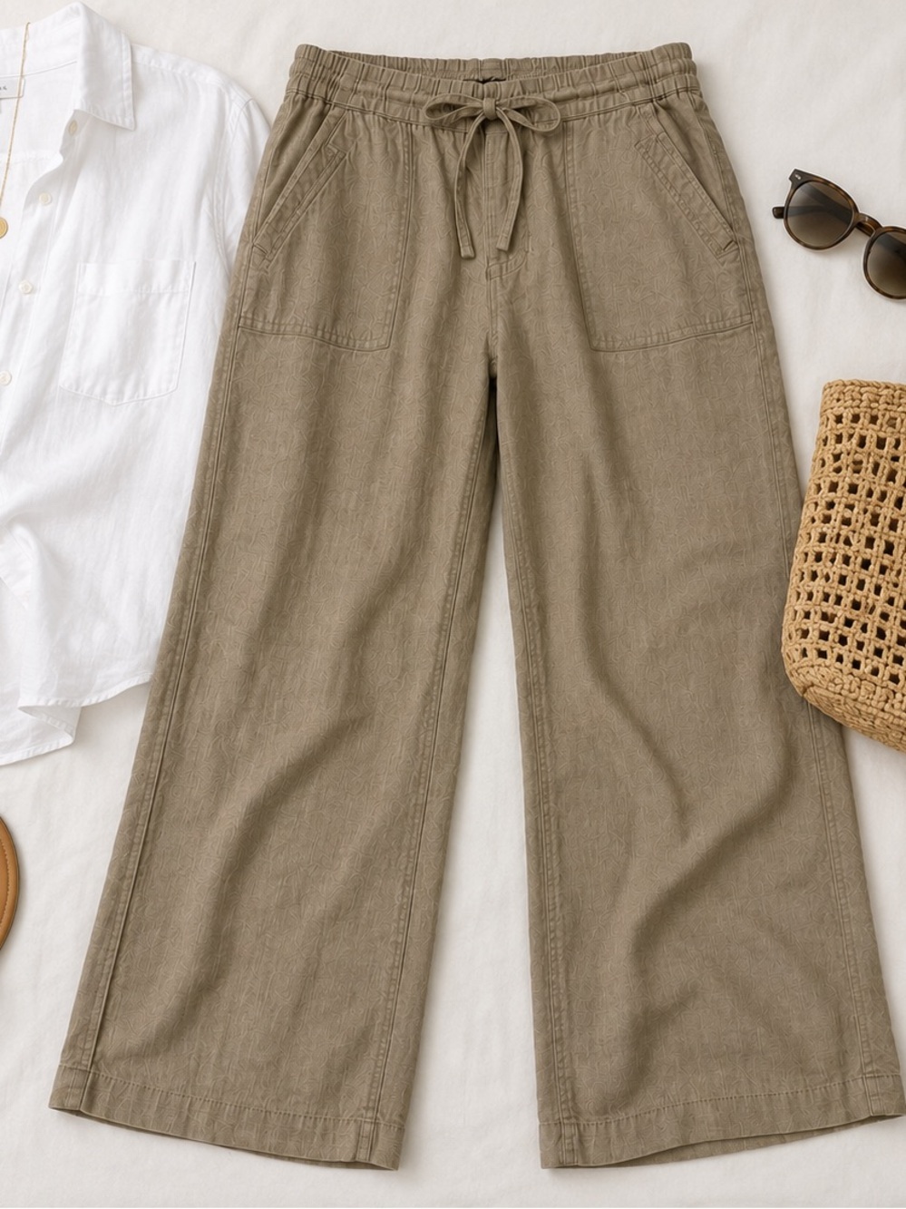 KUT from the Kloth Linen Pants Size 8 Taupe Drawstring Wide Leg Coastal